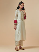 Off white silk chanderi a-line hand embroidered kurta