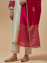 Red hand embroidered silk chanderi dupatta