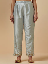 Grey silk chanderi palazzo with hand embroidery