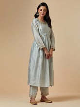 Grey silk chanderi palazzo with hand embroidery