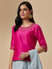 Fuchsia closed neck blouse with hand embroidery
