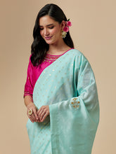 Mint cotton saree with hand embroidery
