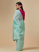 Mint cotton saree with hand embroidery