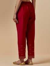 Red silk chanderi palazzo with hand embroidery