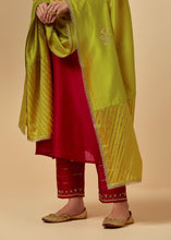 Lime hand embroidered silk chanderi dupatta