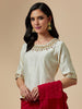 Off white closed neck blouse with hand embroidred