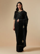 Black closed neck blouse with hand embroidrery