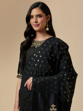 Black closed neck blouse with hand embroidrery