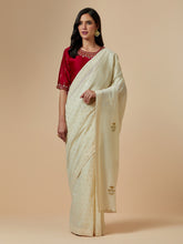 Red closed neck blouse with hand embroidrery