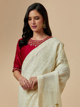 Red closed neck blouse with hand embroidrery