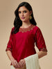 Red closed neck blouse with hand embroidrery